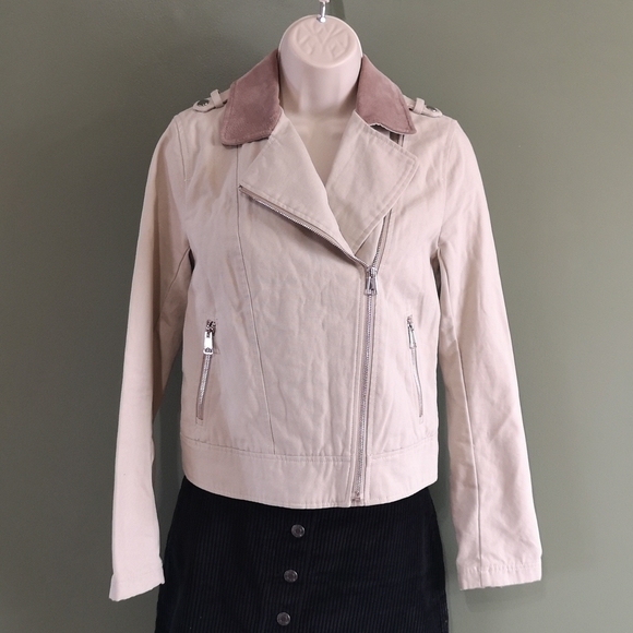 SOIA & KYO Kiera Moto Leather & Cotton Zip Up Jacket Sz Small - Picture 3 of 14